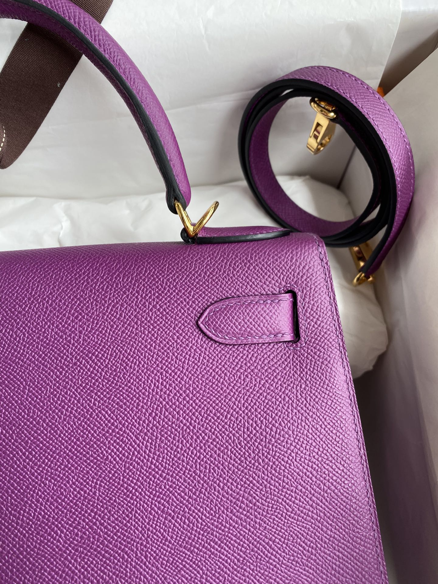 Hermes Kelly 28cm Handbag Shoulder Bag in Purple Epsom Leather